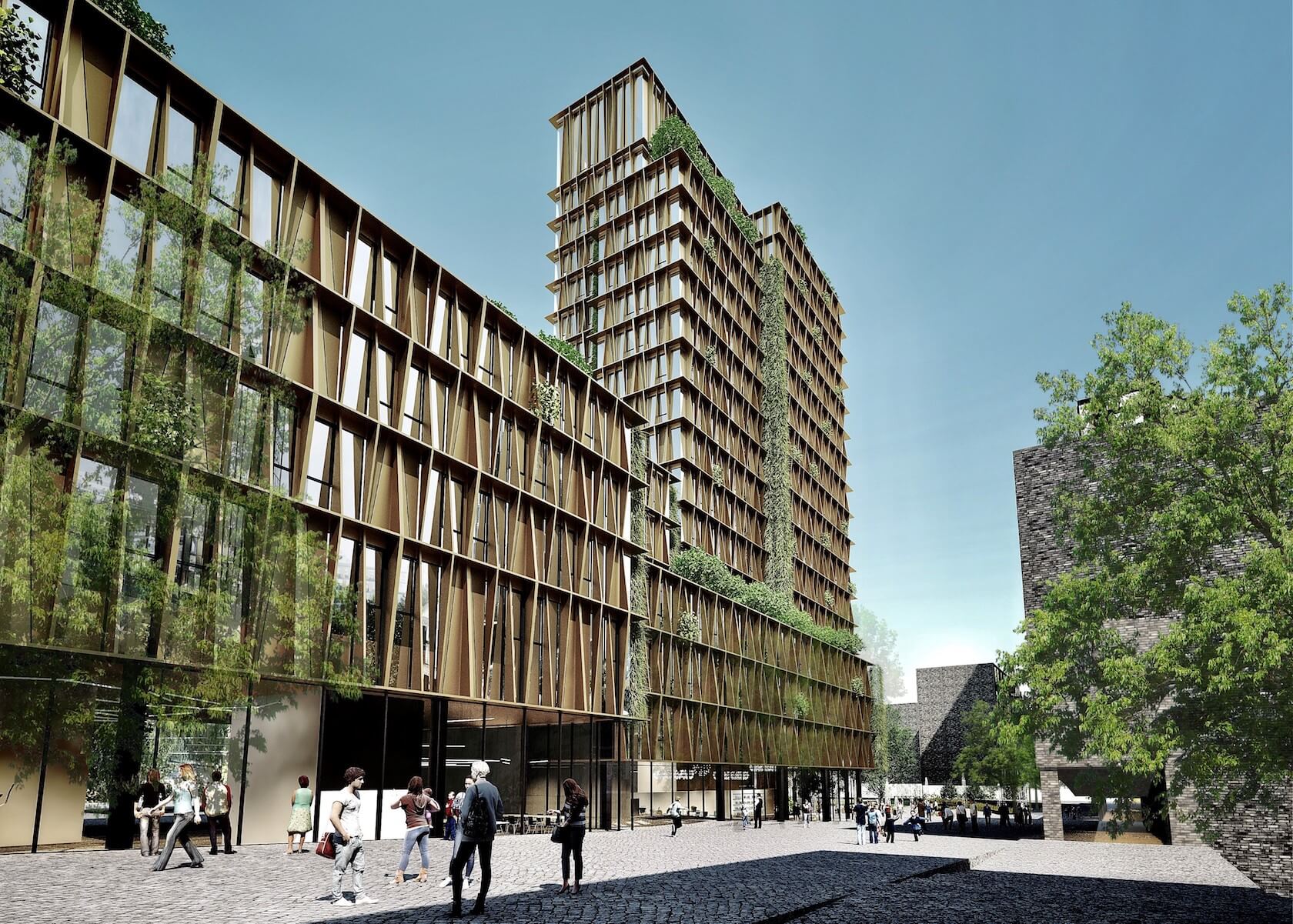 Basecamp Student Real Estates studieboligprojekt i Aarhus fordelt på 17 etager. Illustration: Lars Gitz Architects