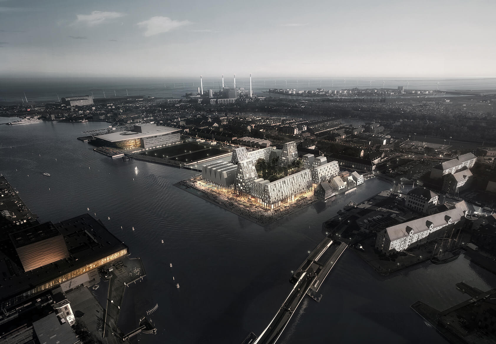 Christiansholm-byggeriet på Papirøen i Københavns Inderhavn. Illustration: Cobe og Luxigon