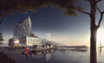 Det 43.000 kvm store hotel- og konferencecenter på Aarhus Ø med Scandic som hoteloperatør. Illustration: BIG